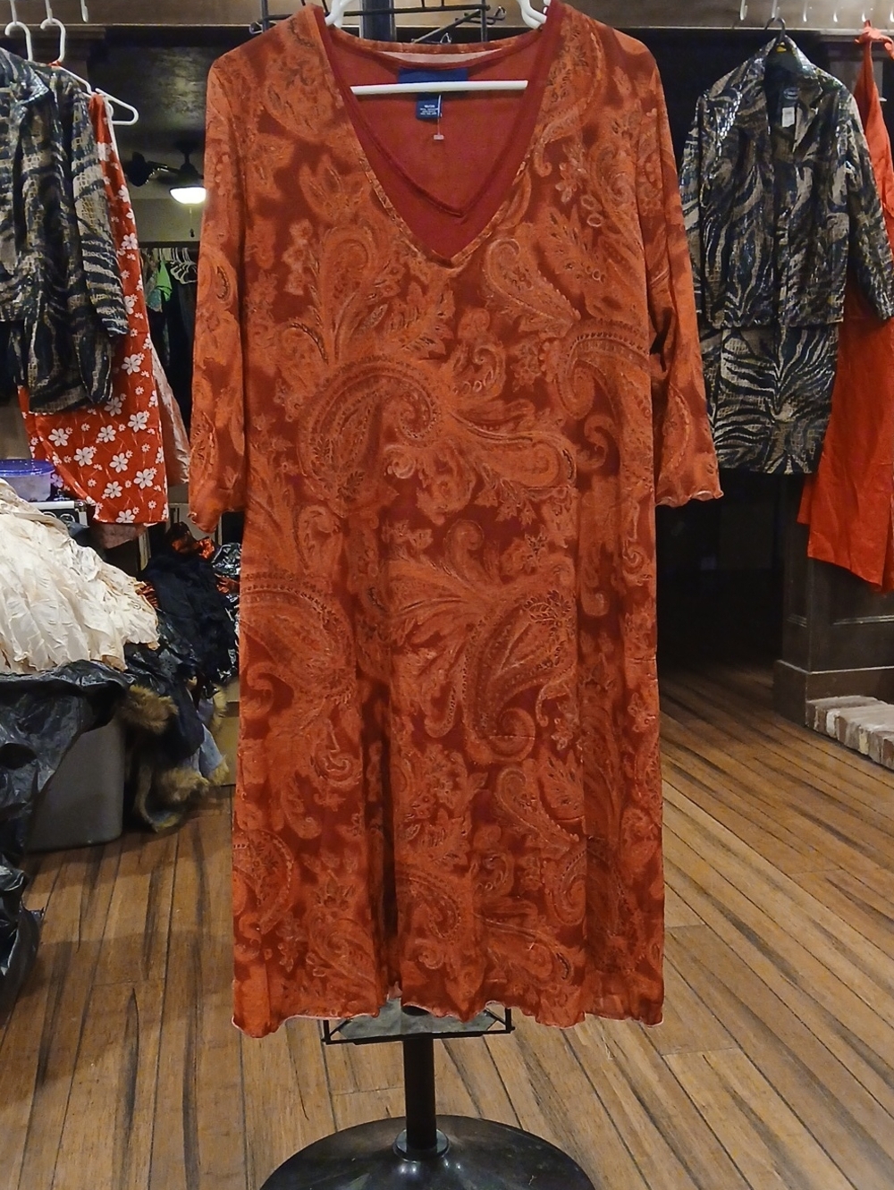 Rust Paisley V-Neck Women's Tunic Dress